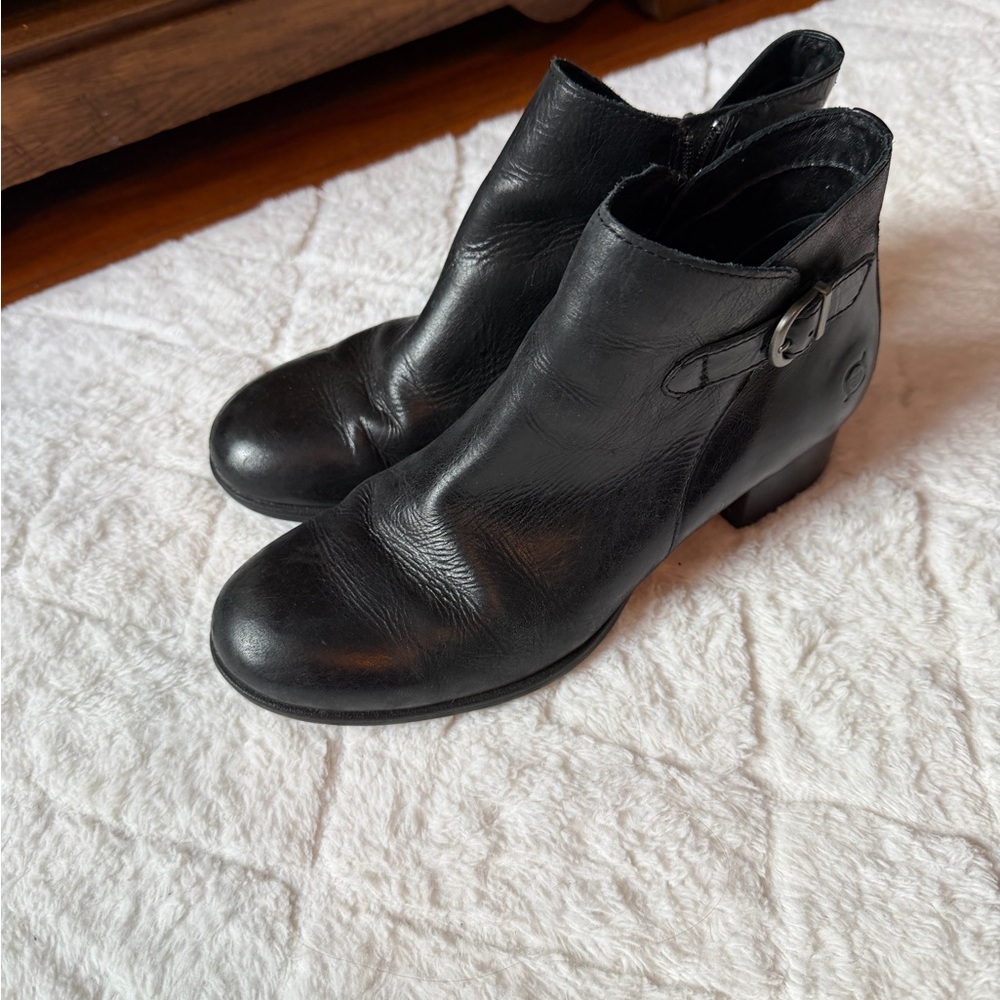 Born Women's Black Leather Ankle Bootie with Buckle - Picture 2 of 5
